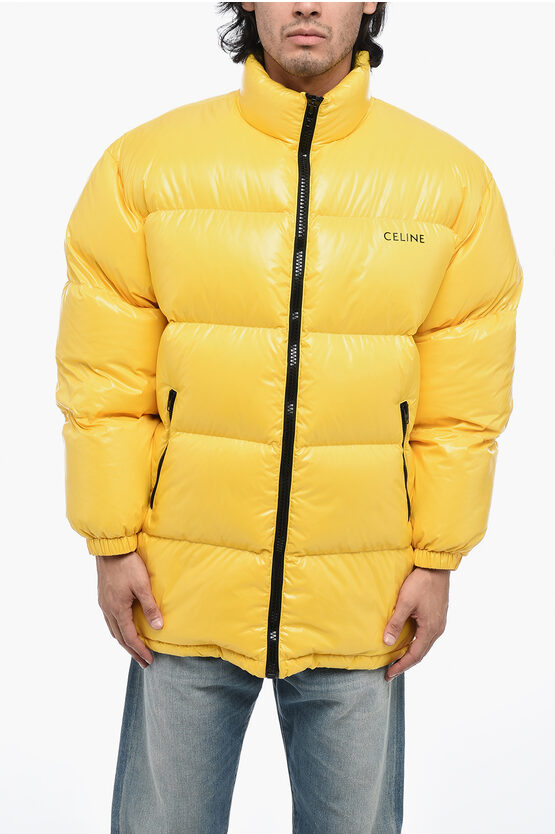 Celine Oversized Puff Down Jacket With Logo Print