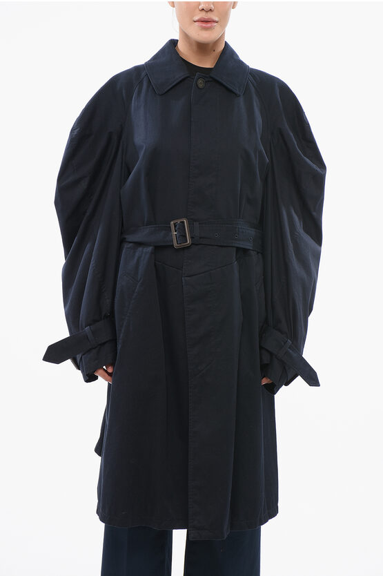 Balenciaga Twisted Puff-sleeves Cotton Trench Coat