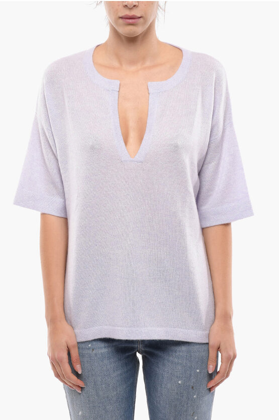 Allude Oversized V-neckline Sweater With Short Sleeves In Purple