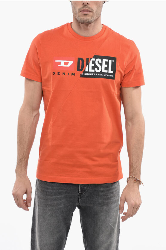 Diesel Overstated Maxi Logo T-diego-cuty Crew-neck T-shirt In Orange