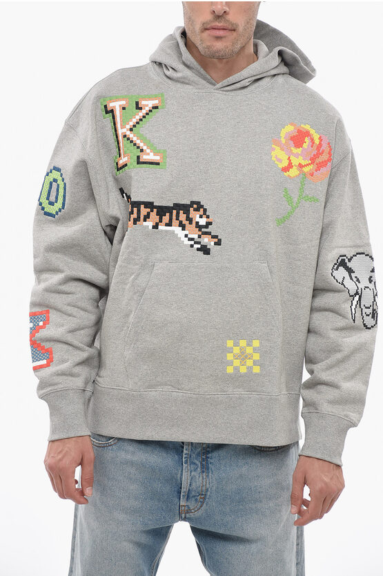 Shop Kenzo Overszied  Pixel Sweatshirt With Multicolored Embroider