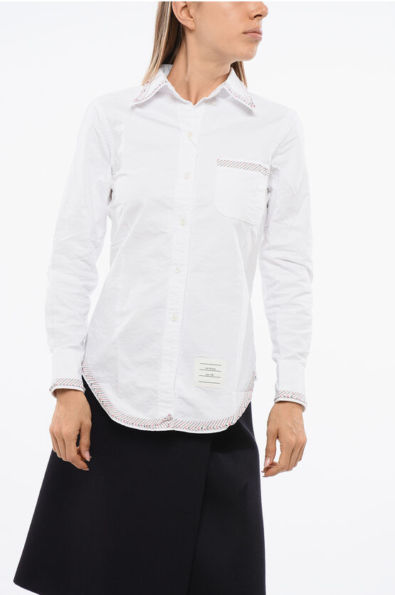 Thom Browne Oxford Cotton Shirt With Embroidery In White