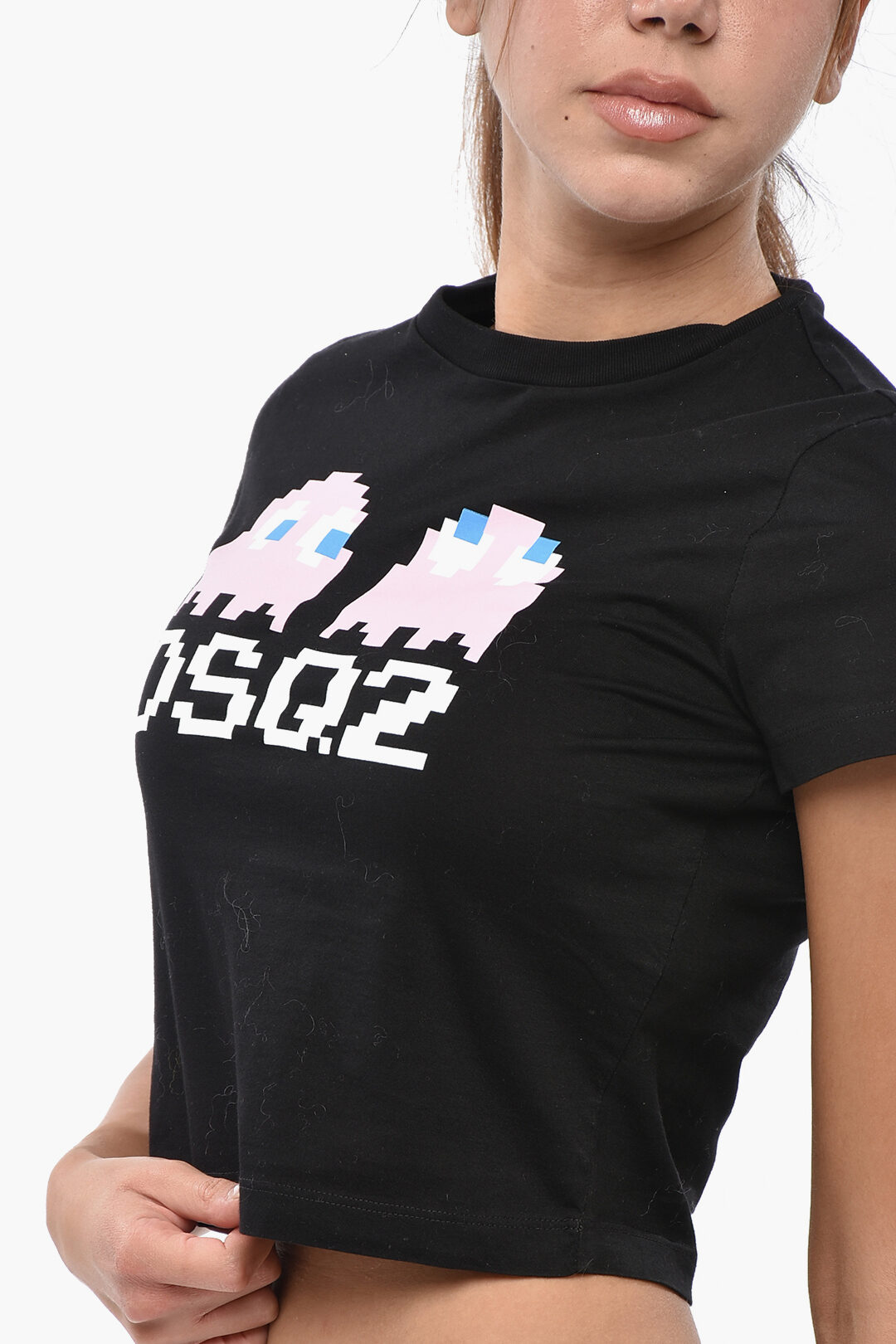 Monogram Pacman Dsquared2 PAC-MAN Cropped MINI FIT Crew-neck T-shirt with Monogram ...