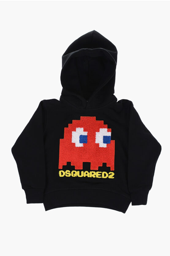 Shop Dsquared2 Pac-man Embroidered Brushed Cotton Cool Fit Hoodie