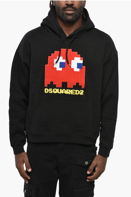 Dsquared2 Pac-man Fleeced Cotton Hercalina Fit Hoodie With Contrasting In Black