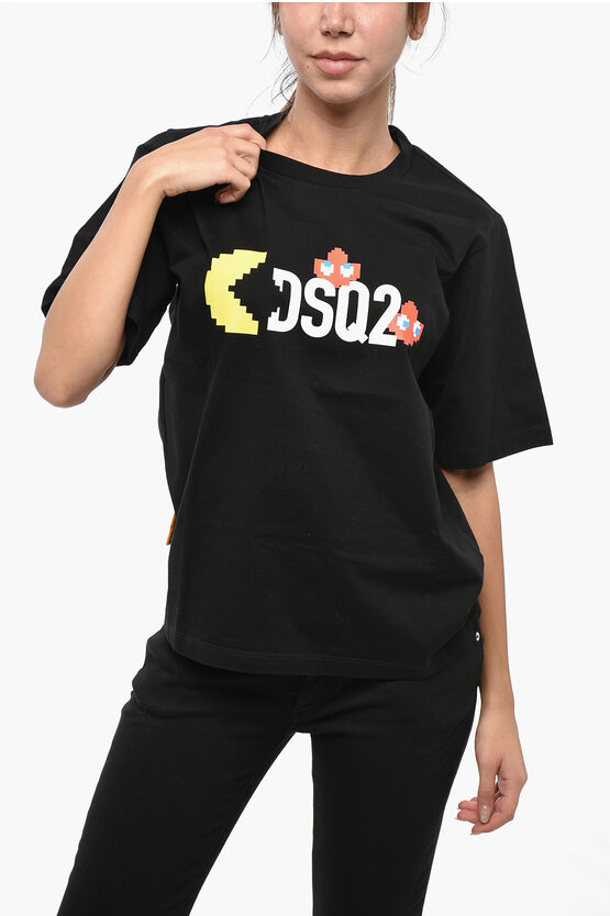 Dsquared2 Pac-man Printed Easy Fit Crew-neck T-shirt In Black