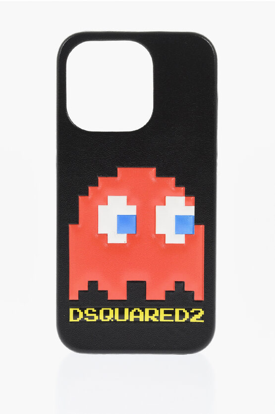 Dsquared2 Pac-man Solid Color Iphone 14 Pro Case With Embossed Detail In Black
