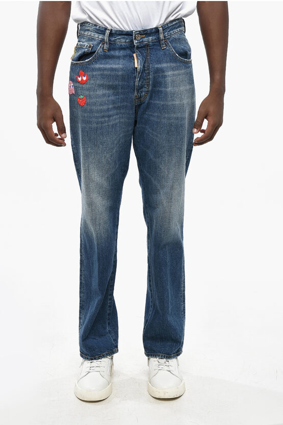 Dsquared2 Pac-man Straight Leg 642 Jeans With Patches 20cm In Blue