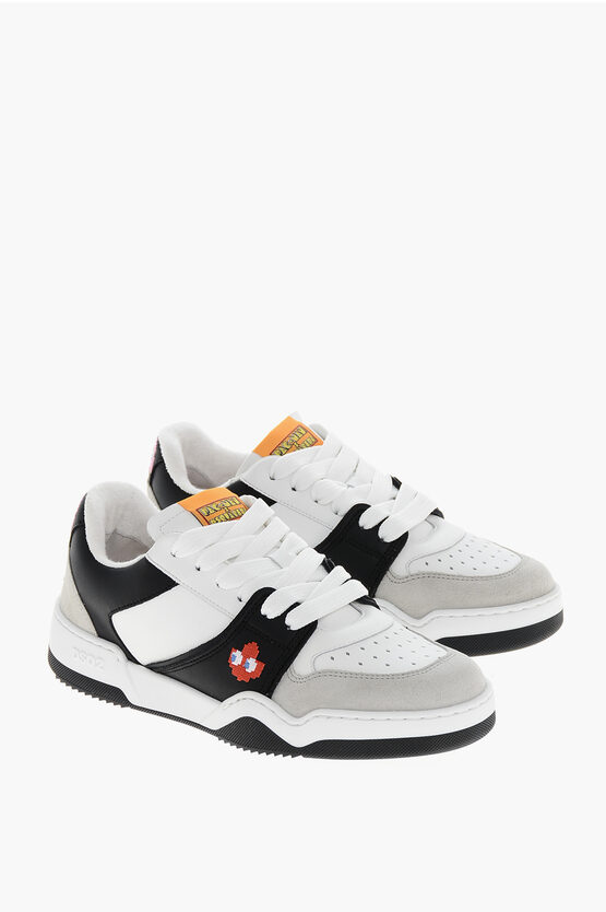 Dsquared2 Pac-man X D2 Leather Low-top Sneakers With Suede Inserts In Multi