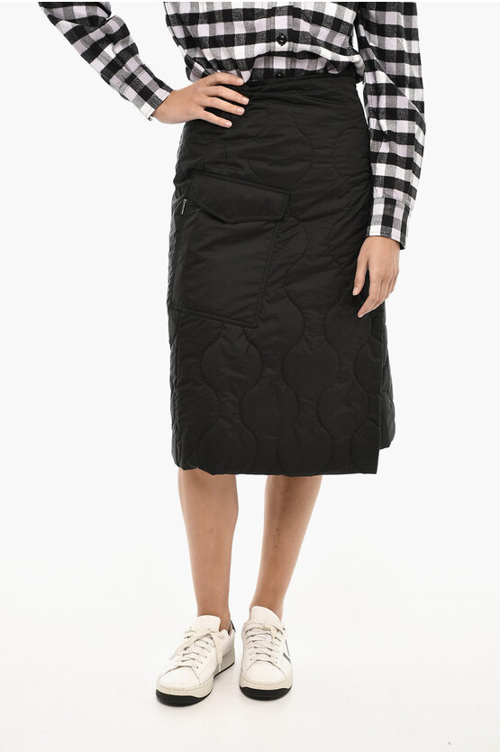 Woolrich Padded And Quilted Silky Wrap Skirt In Black