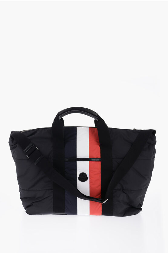 Moncler Padded Bohdan Maxi Duffle Bag With Striped Details Frontal In Black