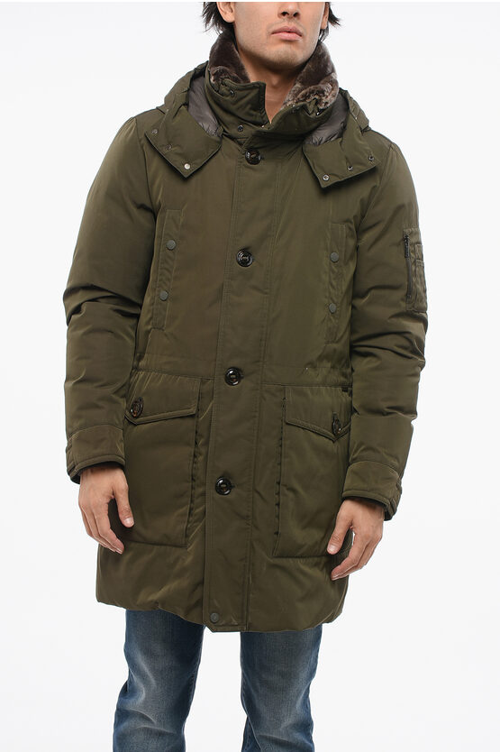 Moorer Padded Bolgheri Parka Jacket With Fur Collar In Green