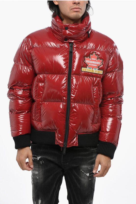 Dsquared2 Quilted Bomber Down Jacket With Extractable Hood In Red