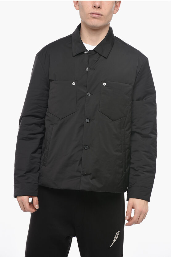 Neil Barrett Padded Boxy Fit Overshirt With Double Breast Pockets In Black