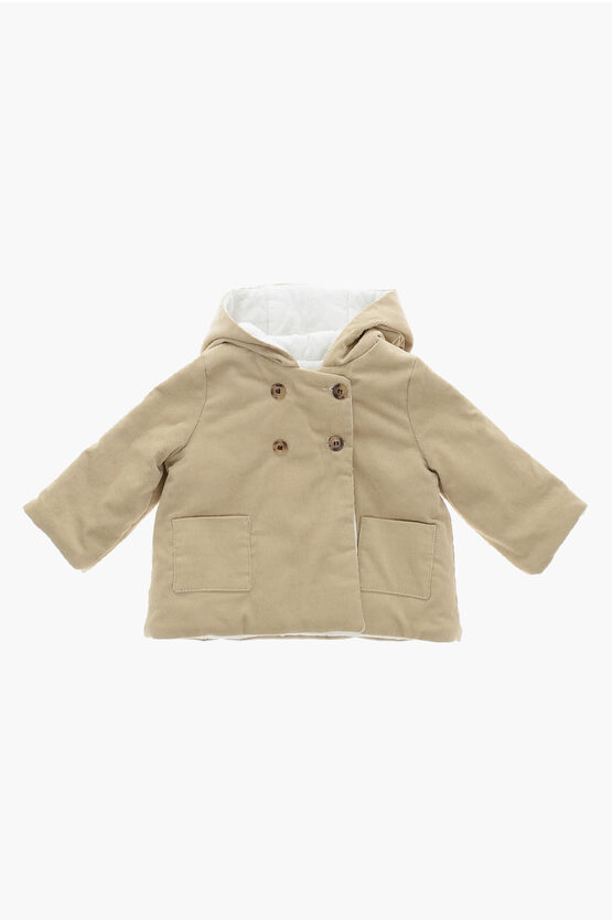 Bonpoint Padded Corduroy Misha Jacket With Hood In Neutral