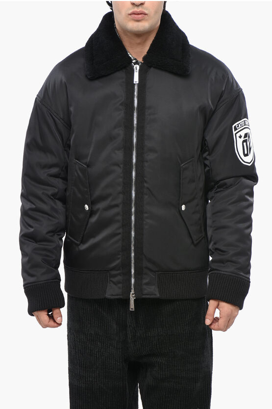 Dsquared2 Padded Cyprus Bomber With Fur Neck In Black
