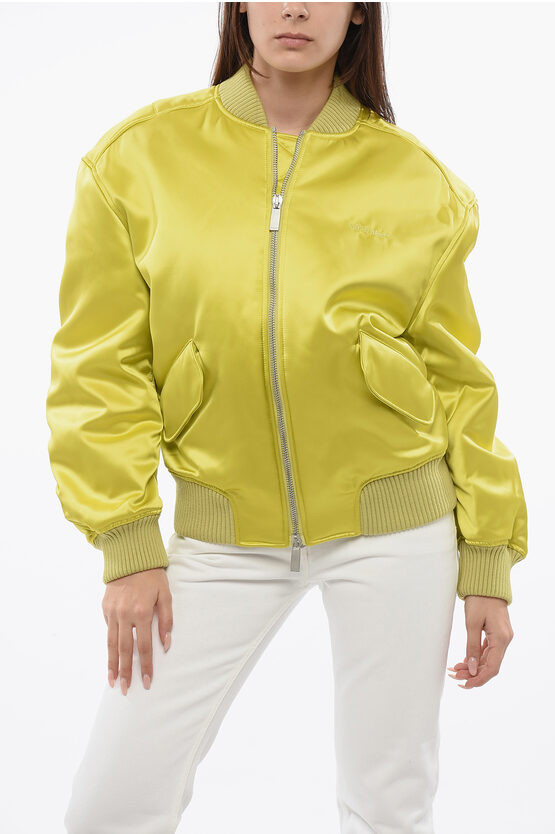Off-white Padded Duchesse Bomber Jacket With Front Zip