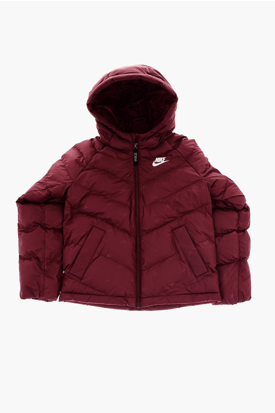 Nike Padded Jacket With Hood In Burgundy