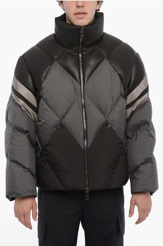 Shop Neil Barrett Padded Jacket With Vegan Leather Trims