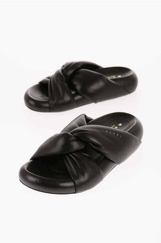 Shop Marni Padded Leather Sadals With Braided Band