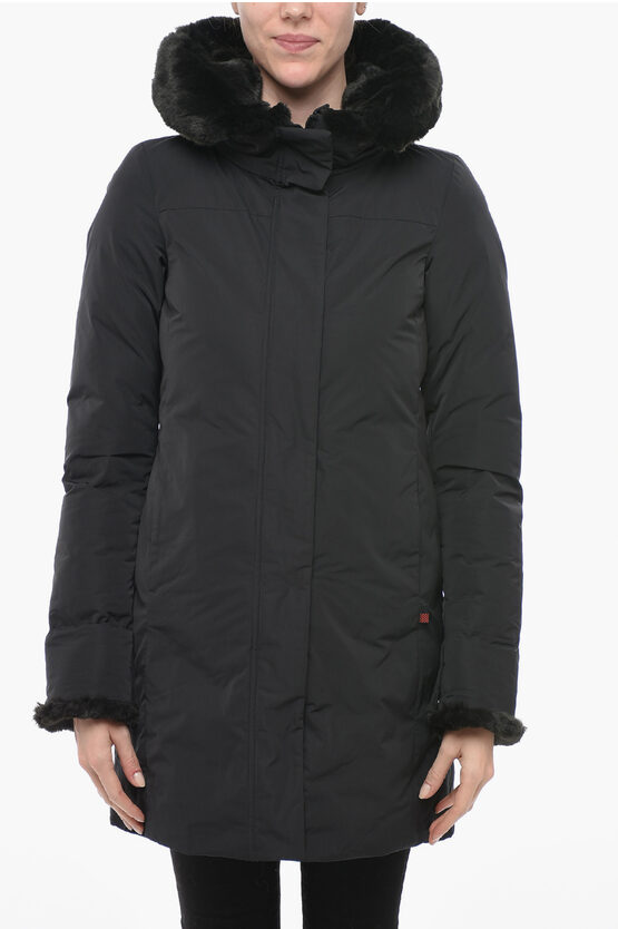 Woolrich Padded Luxury Boulder Coat With Faux Fur In Black