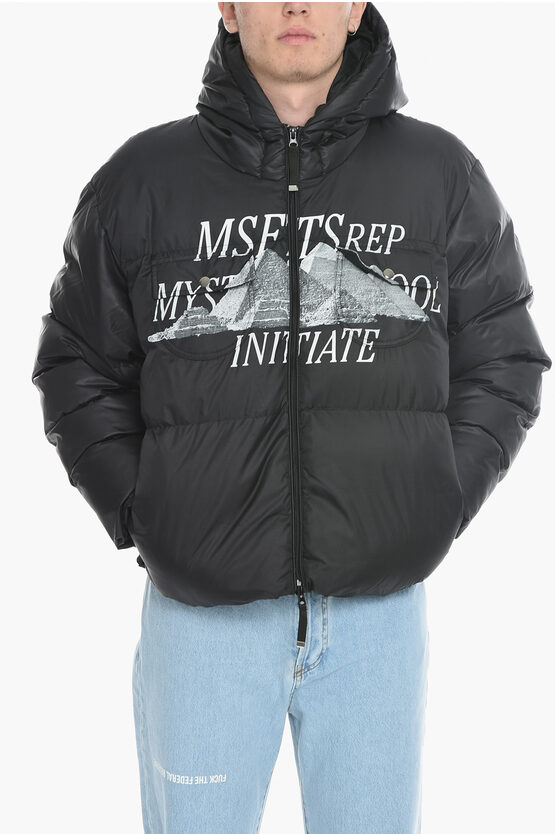 Msftsrep Padded Mistery Jacket With Hood And Print On The Front In Grey