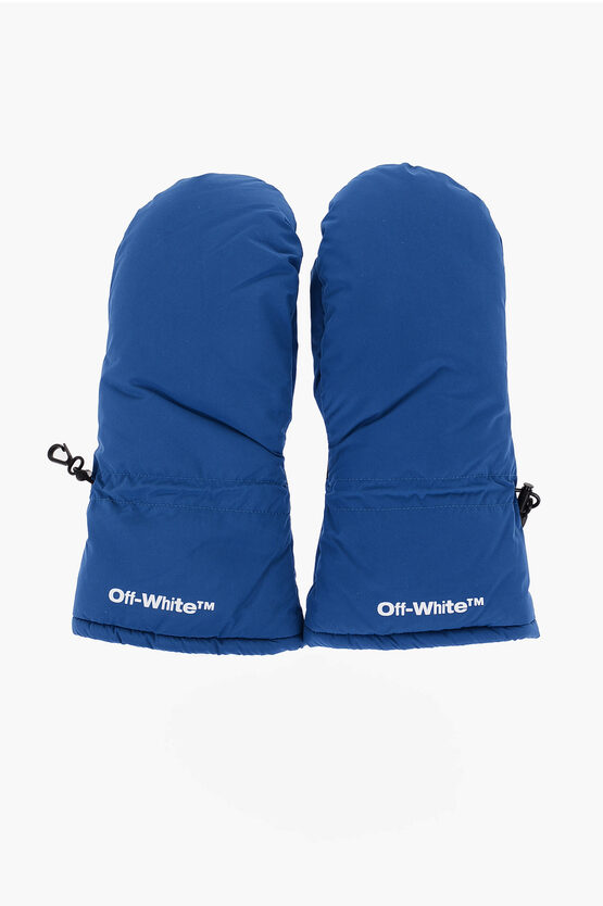 Off-white Padded Mitten Ski Gloves With Printed Logo In Blue