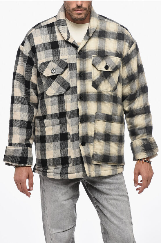 Shop Greg Lauren Padded Overshirt With Check Pattern