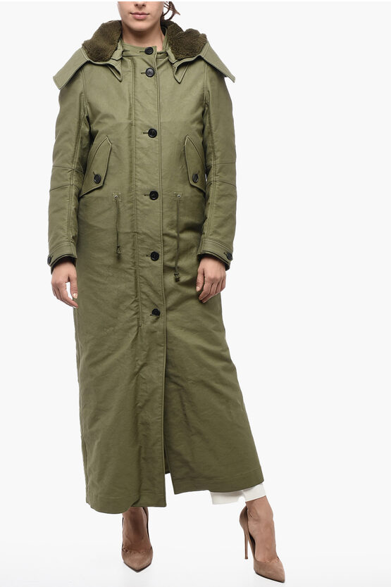 Prada Army Green Satin Cotton Parka Coat