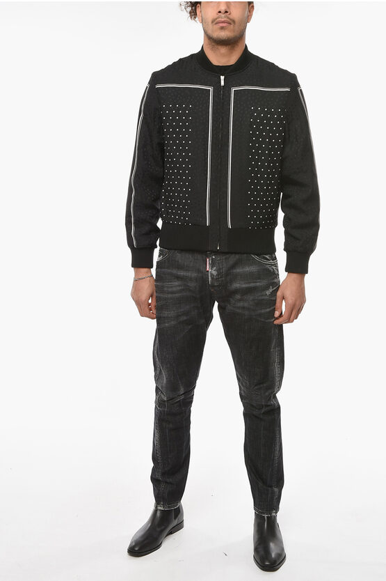 Saint Laurent Padded Silk Bomber Jacket with Polka-dot Motif men