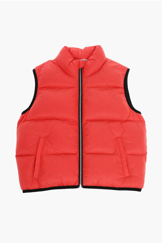 Palm Angels Padded Sleeveless Jacket With Printed Logo In Red