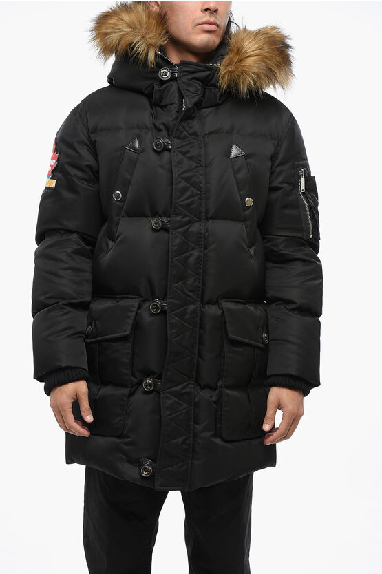 Dsquared2 Padded Utility Jacket With Real Fur Trim In Black