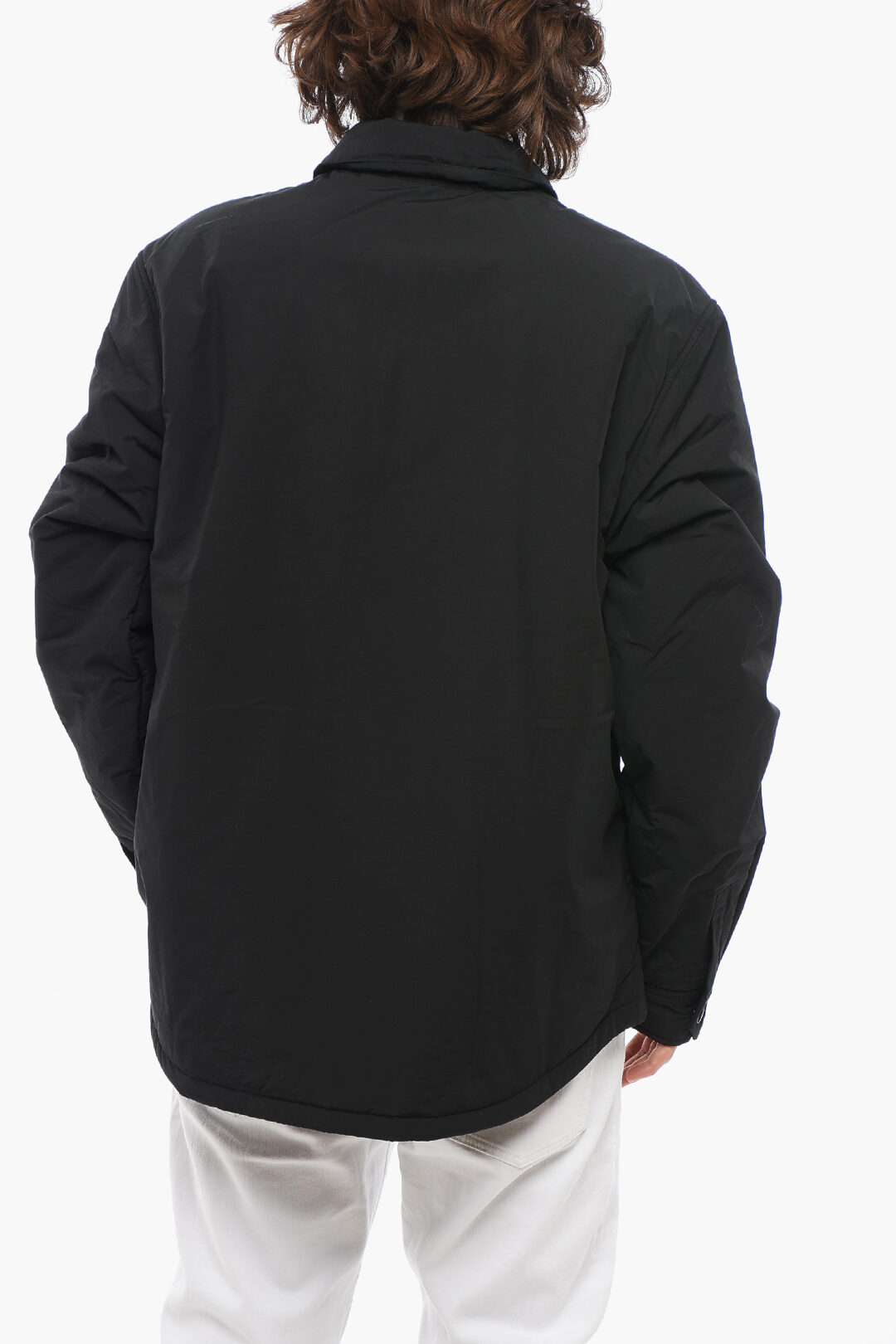 0099~SHIRT unbalanced striped Padded snap button jacket