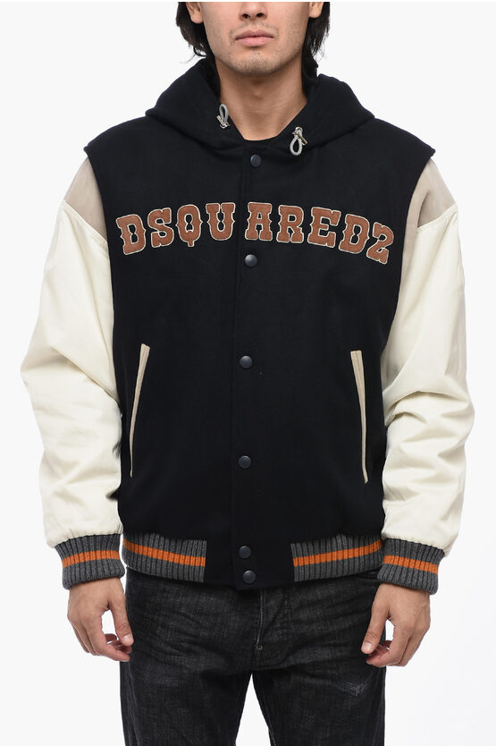 Shop Dsquared2 Padded Varsity Bomber With Hood