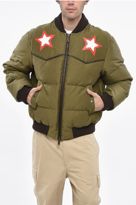 Dsquared2 Padded Western Padded Bomber With Faux Leather In Green