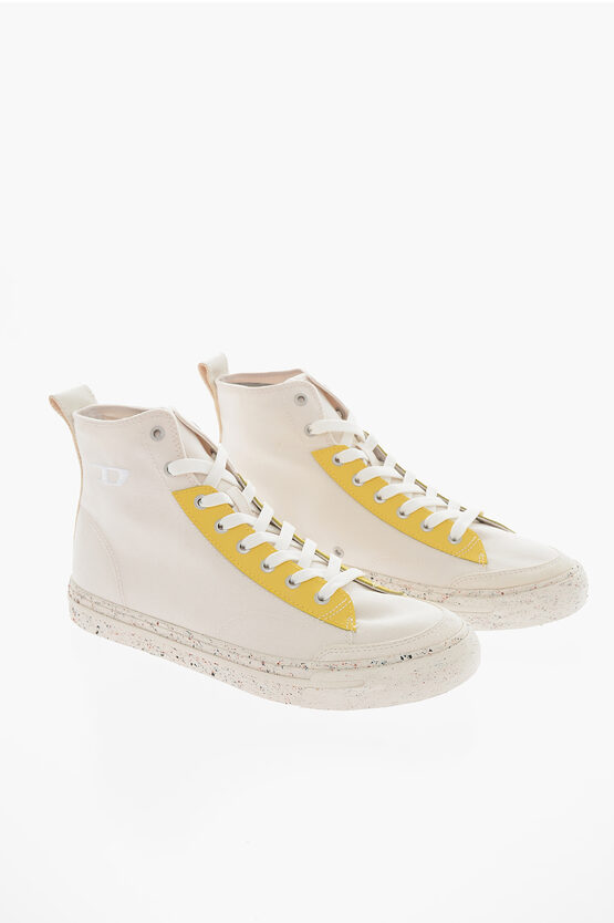 Diesel Paint Sole Cotton And Leather S-athos High Top Trainers In White