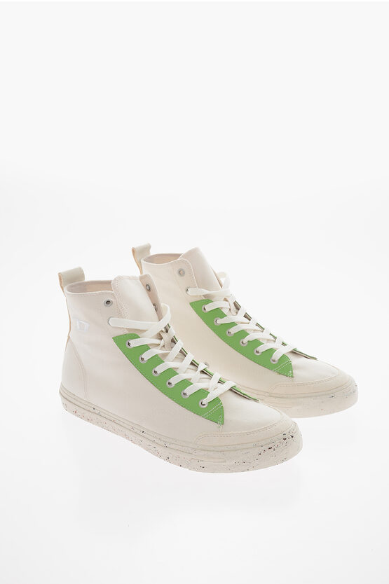 Diesel Paint Sole Cotton And Leather S-athos High Top Sneakers In White