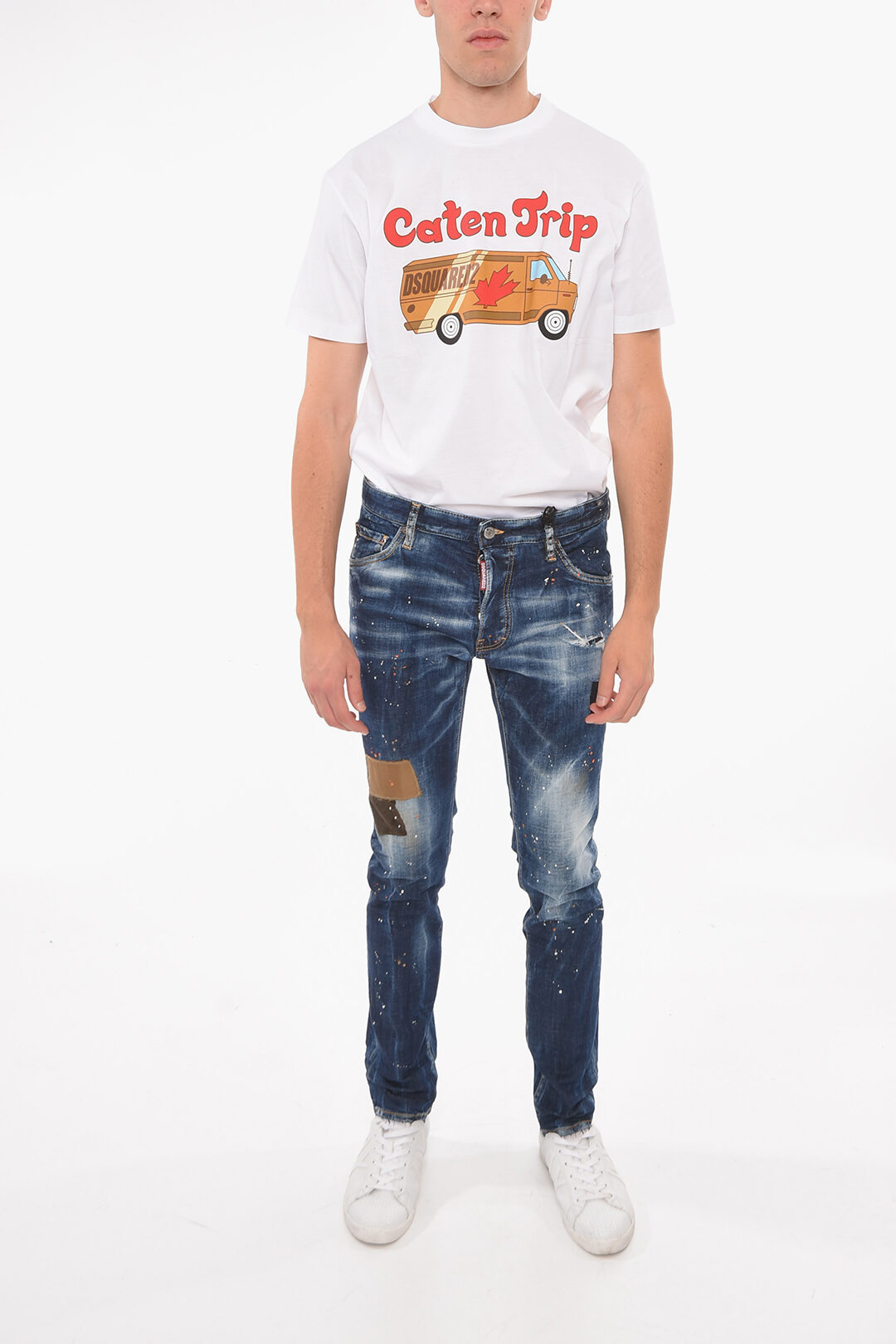 Dsquared2 Paint Splatter Printed COOL GUY Denims With Patch Detailing   Paint Splatter Printed Cool Guy Denims With Patch Detailing 1370624 Zoom 