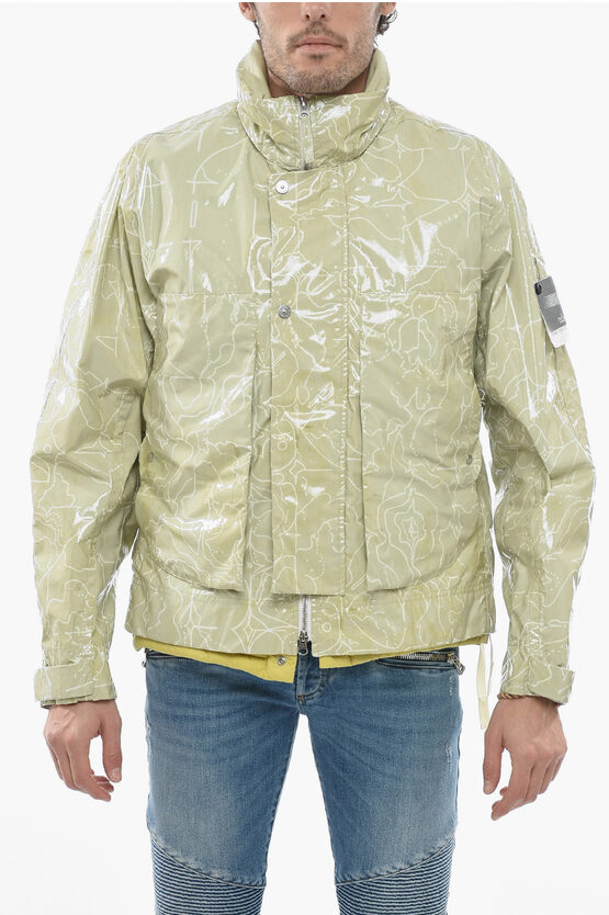 Stone Island Painted Cotton Windproof Jacket With Removable Padded Vest In Green