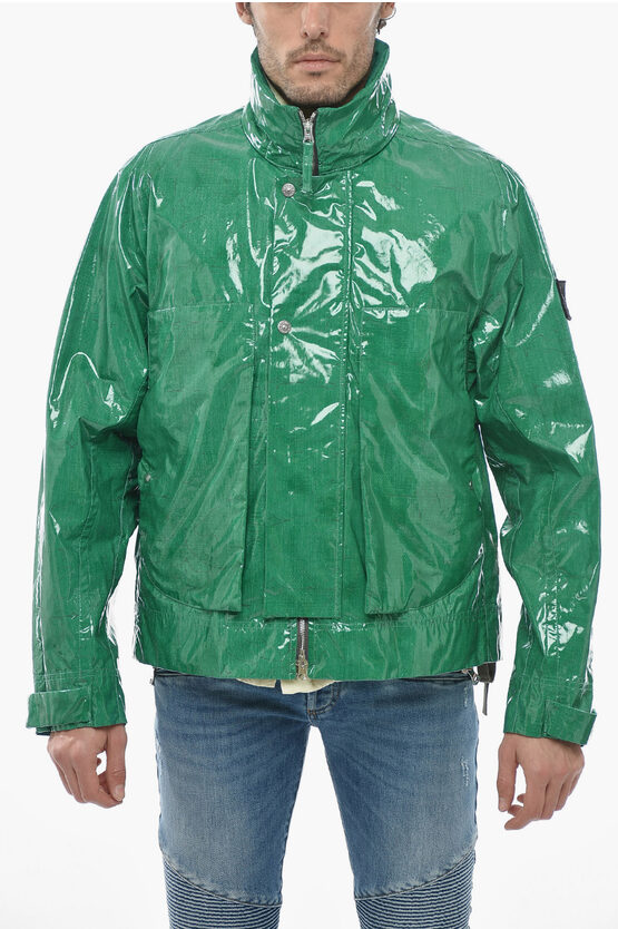 Stone Island Painted Cotton Windproof Jacket With Removable Padded Vest In Green