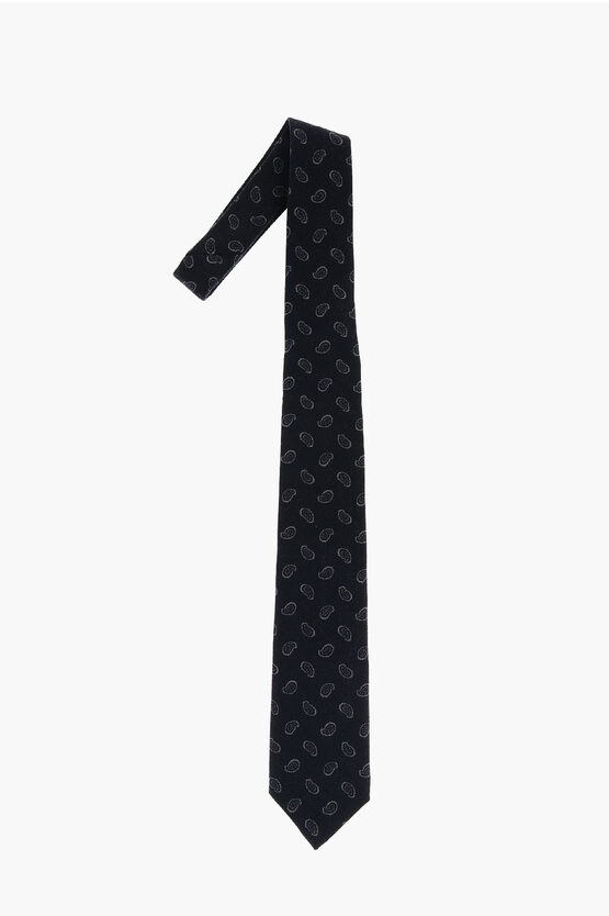 Corneliani Paisley Motif Wool Tie In Black