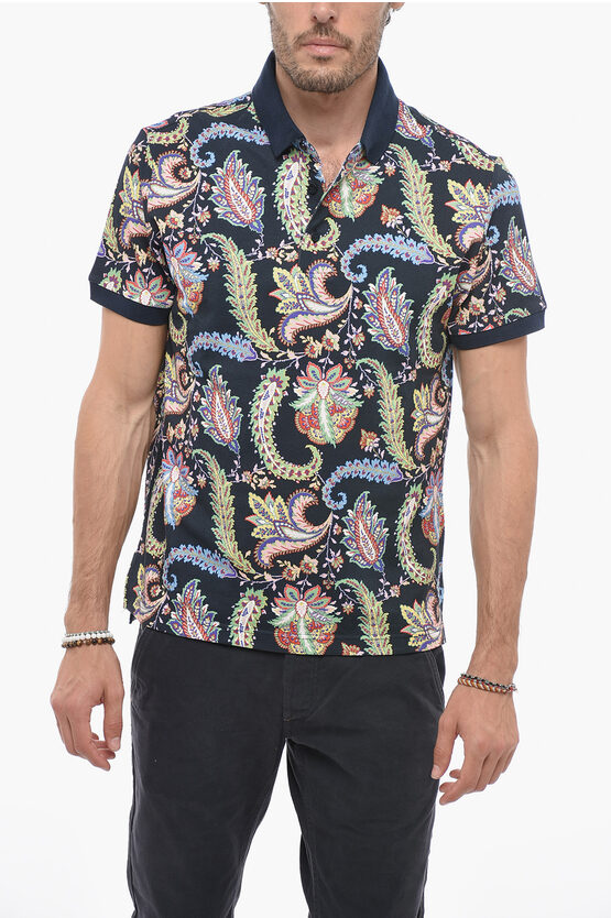Etro Paisley Patterned Cotton Piqué Polo Shirt In Multi