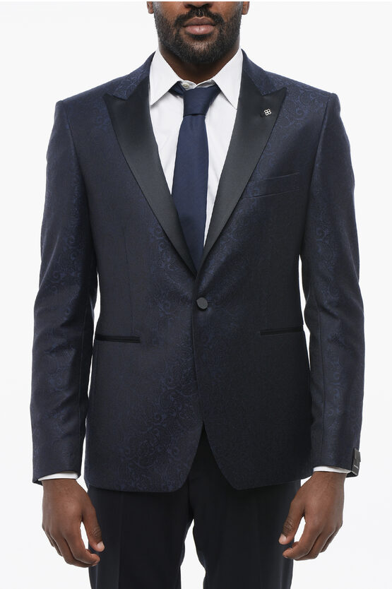 Tagliatore Paisley Patterned Jacquard Wool Blazer With Satin Lapel