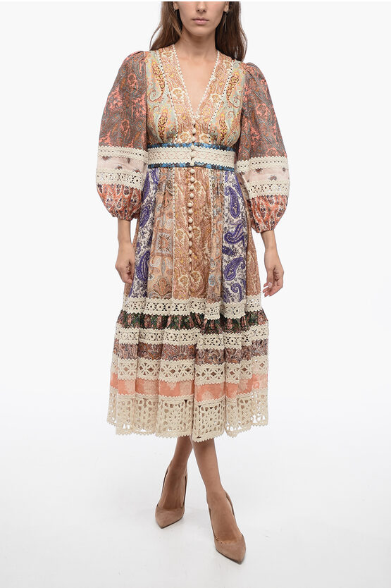 Shop Zimmermann Paisley Patterned Linen Devi Spliced Dress