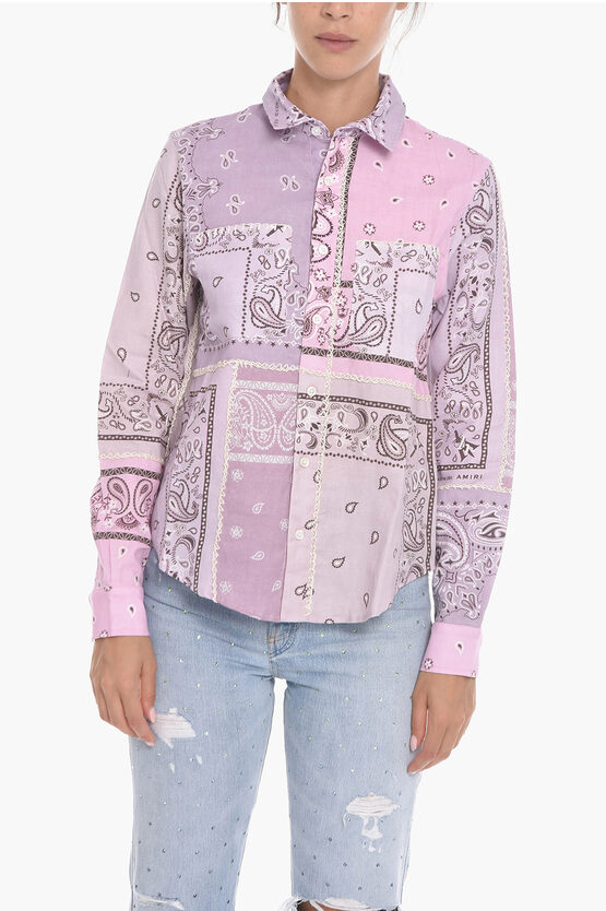 Amiri Paisley Patterned Reconstructed Cotton Shirt In Pink