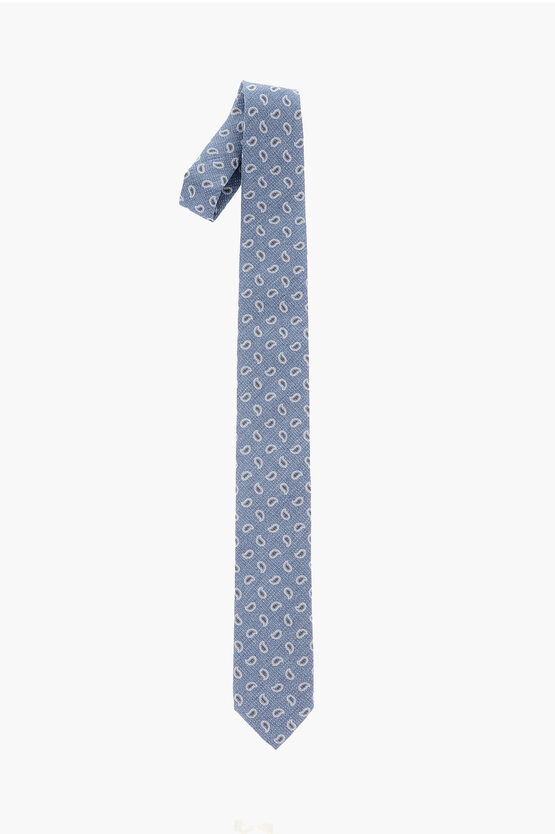 Corneliani Paisley Patterned Silk And Linen Tie In Blue