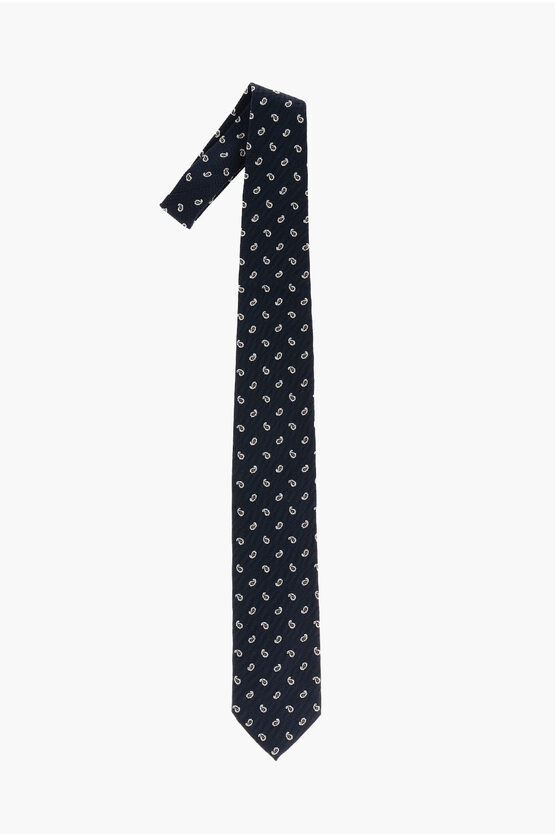 Corneliani Paisley Patterned Silk Blend Tie In Black