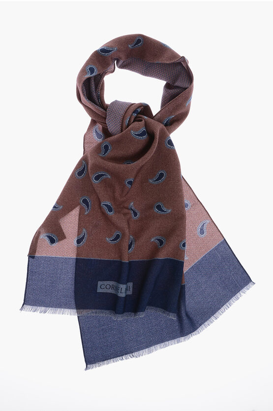 Shop Corneliani Paisley Patterned Wool Scarf