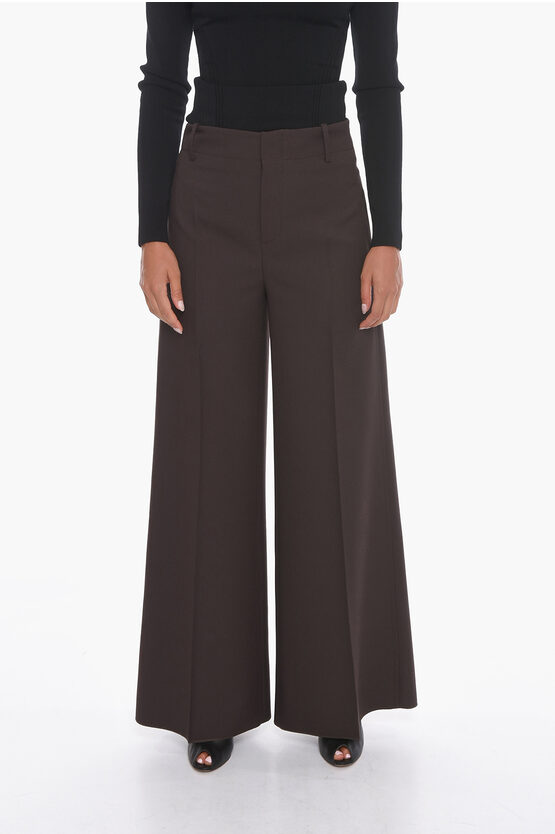 Super Blond Palazzo Trousers With Front-pleat In Brown