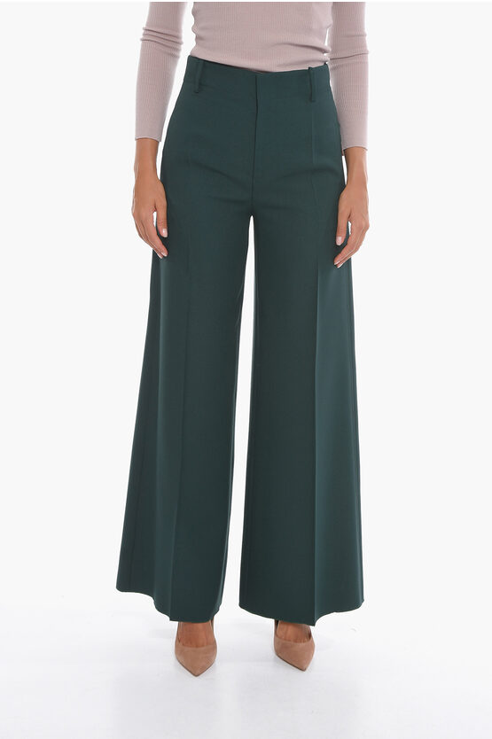 Super Blond Palazzo Trousers With Front-pleat In Green